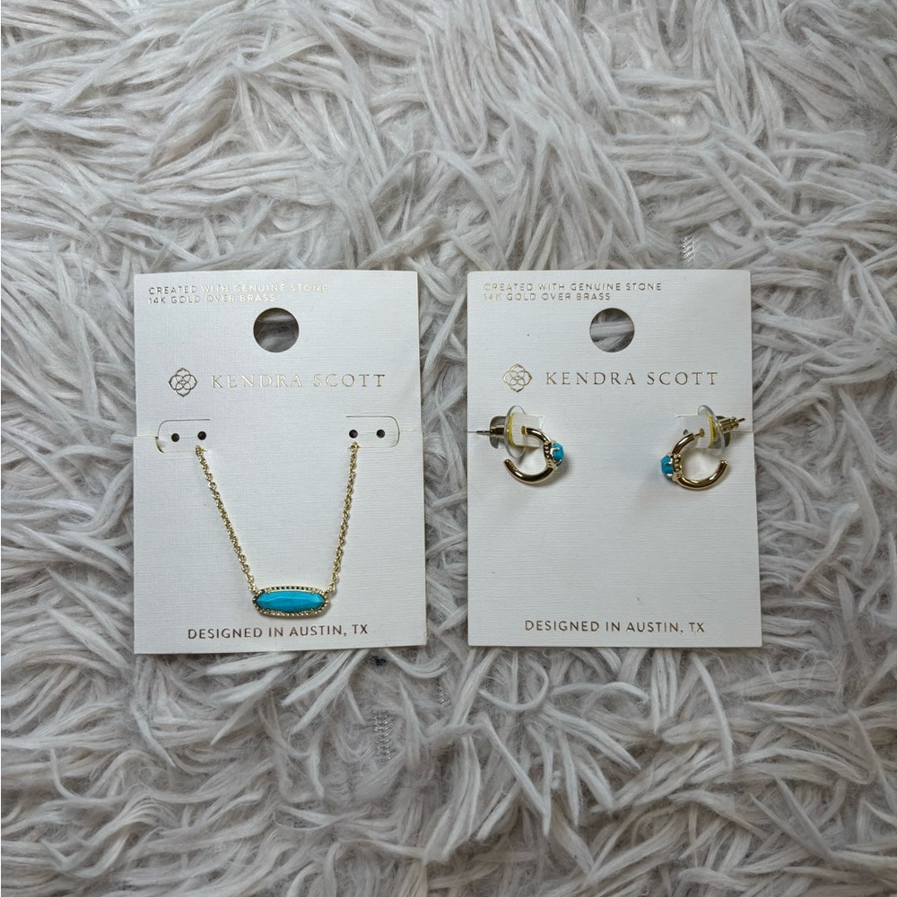 Kendra Scott Gold Necklace with Turquoise Stone & matching earrings